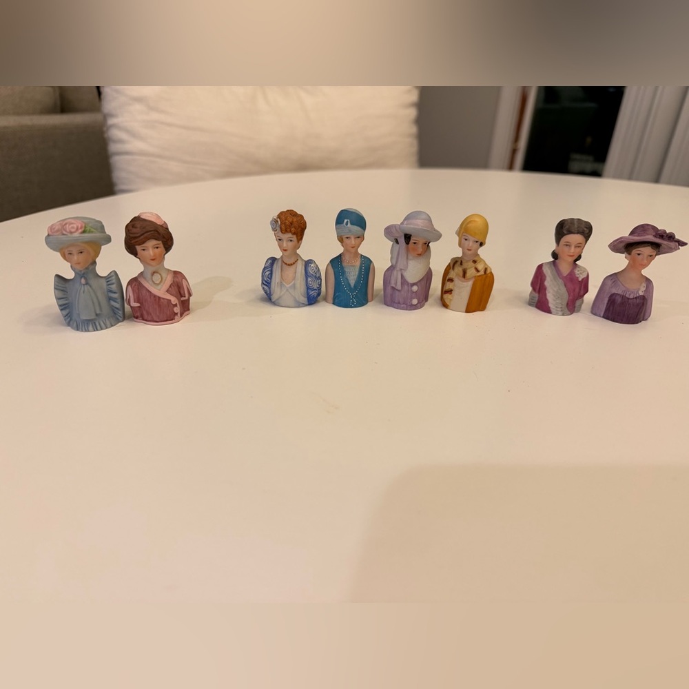 Vintage, Avon-1982-1984, Elegant 8-pc Set Figural Lady Thimbles